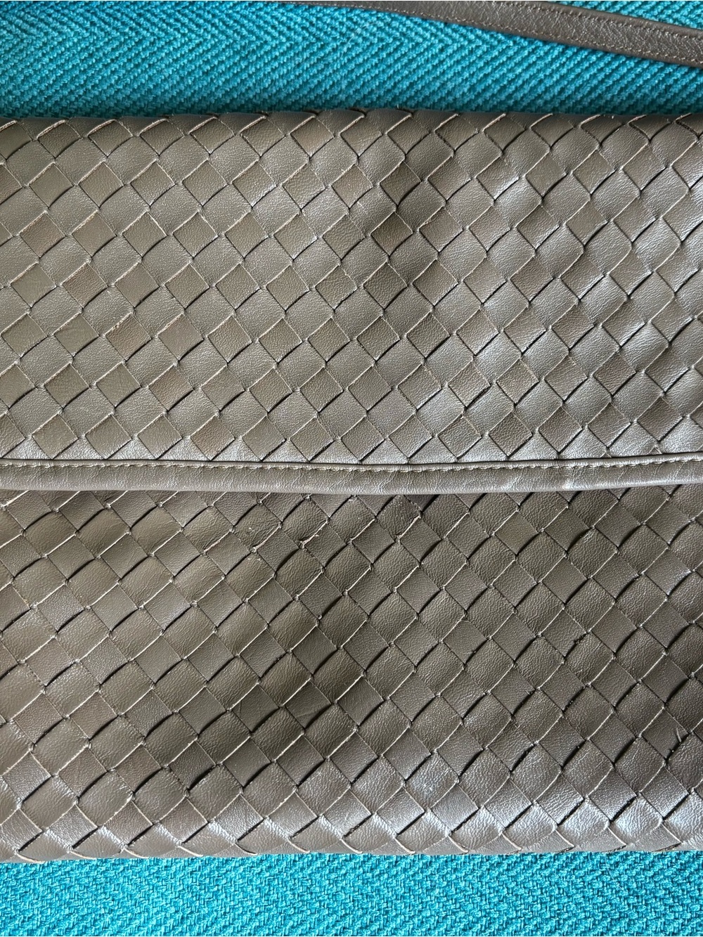 Vintage Etienne Aigner Woven Leather Shoulder bag / Clutch Taupe Envelope Purse - Picture 5 of 13
